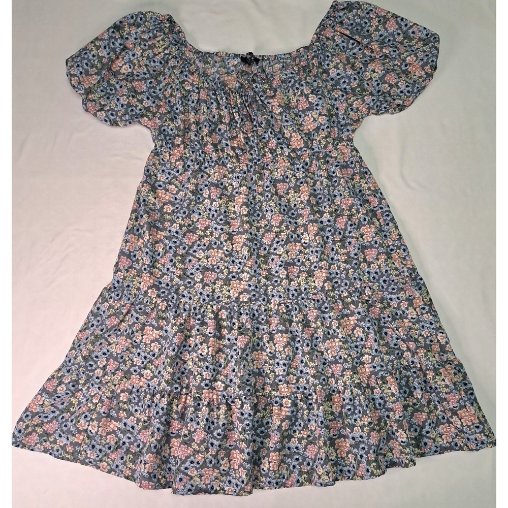 Salt & Sugar L Ditsy Floral Peasant Babydoll Puff Sleeve Mini Dress Boho Cottage